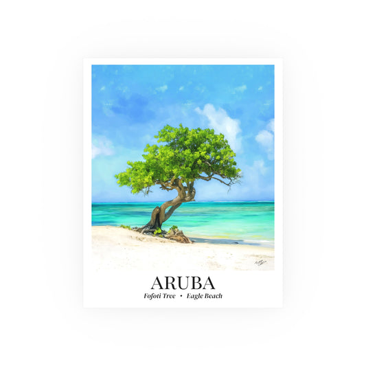 Aruba Wall Art – Fofoti Tree Poster, Eagle Beach Decor, Caribbean Coastal Artwork, Tropical Beach Gift