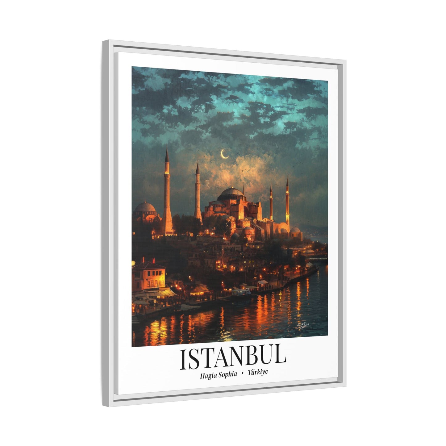 Istanbul Framed Canvas Wall Art – Hagia Sophia Print, Cruise Port Memory, Turkey Travel Decor, Mediterranean Gift for History & Architecture Lovers