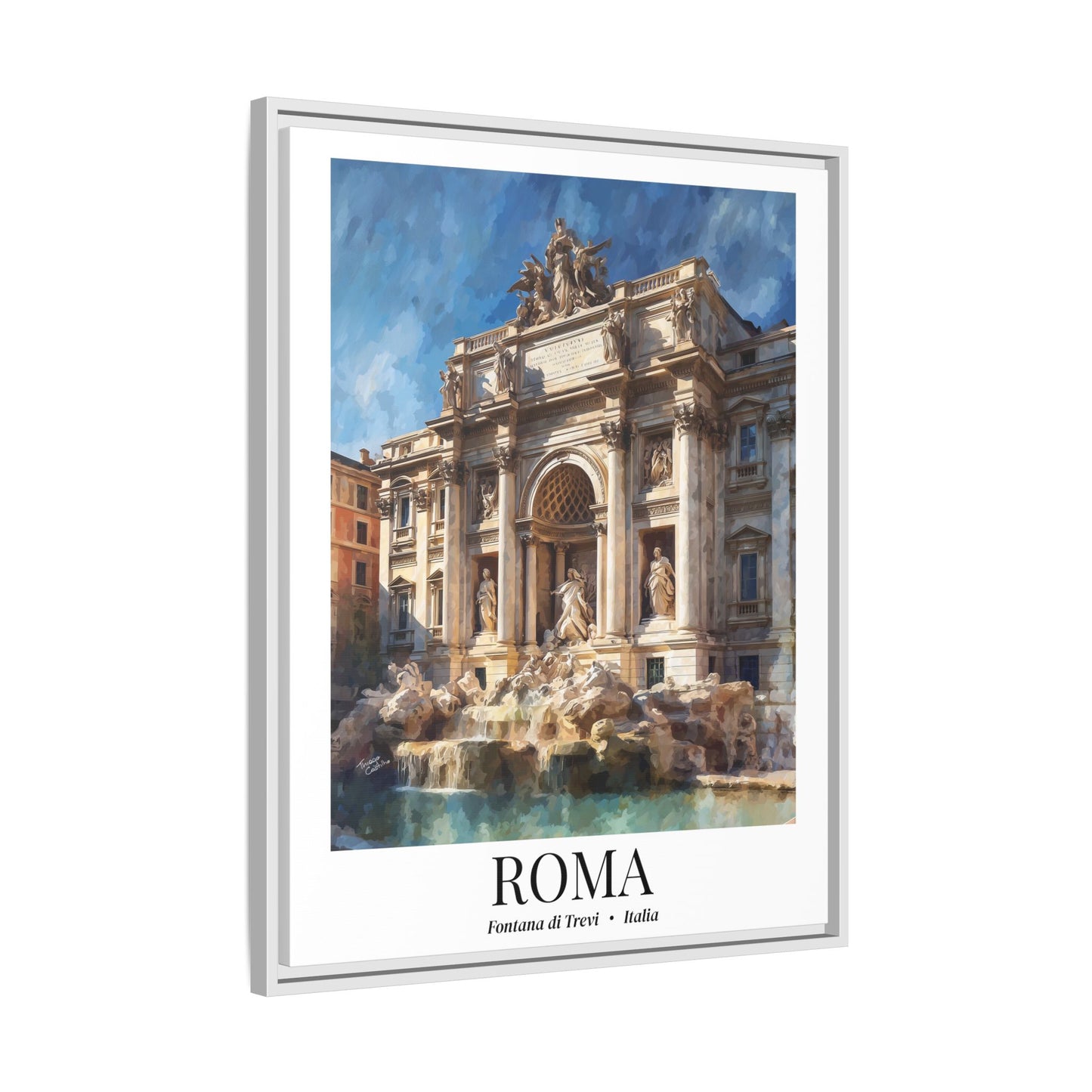 Rome Framed Canvas Wall Art – Fine Art, Trevi Fountain Print, Cruise Port Memory, Italy Travel Decor, Romantic Gift for Dreamers