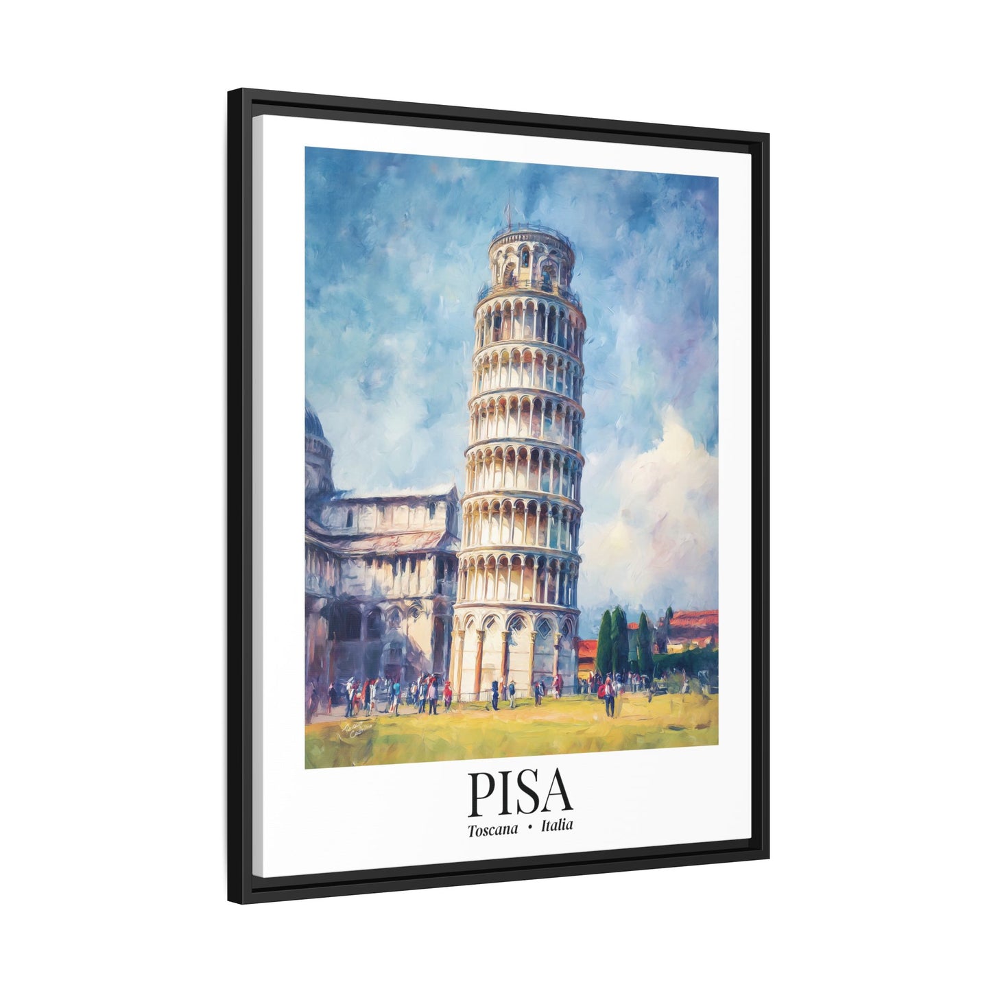 Pisa Leaning Tower Framed Canvas Print — Tuscany Travel Wall Art