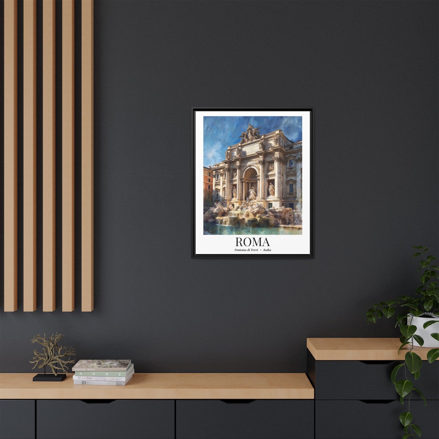 Rome Framed Canvas Wall Art – Fine Art, Trevi Fountain Print, Cruise Port Memory, Italy Travel Decor, Romantic Gift for Dreamers