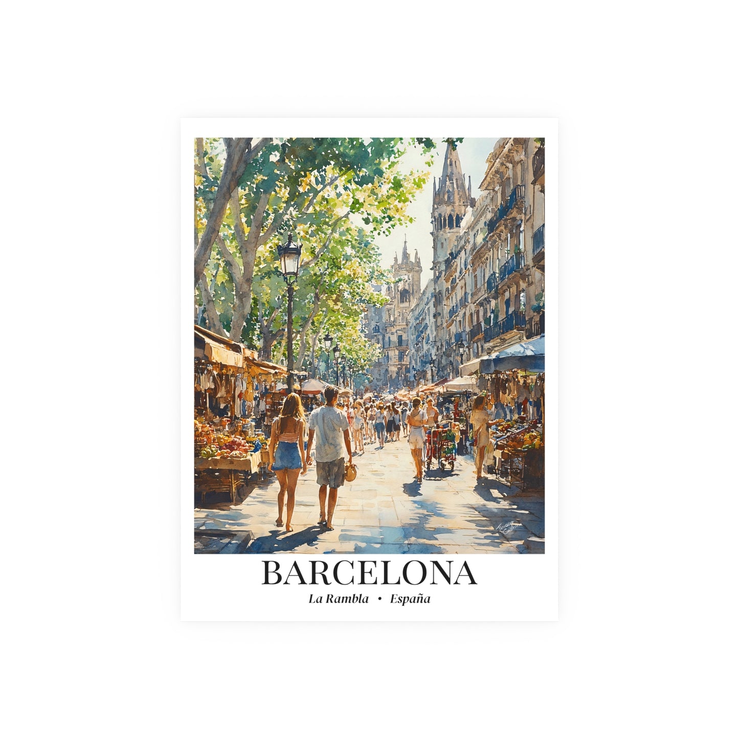 Barcelona Las Ramblas – Fine Art Poster Print, Spanish Cruise Ship Port Wall Art, Iconic Promenade Decor