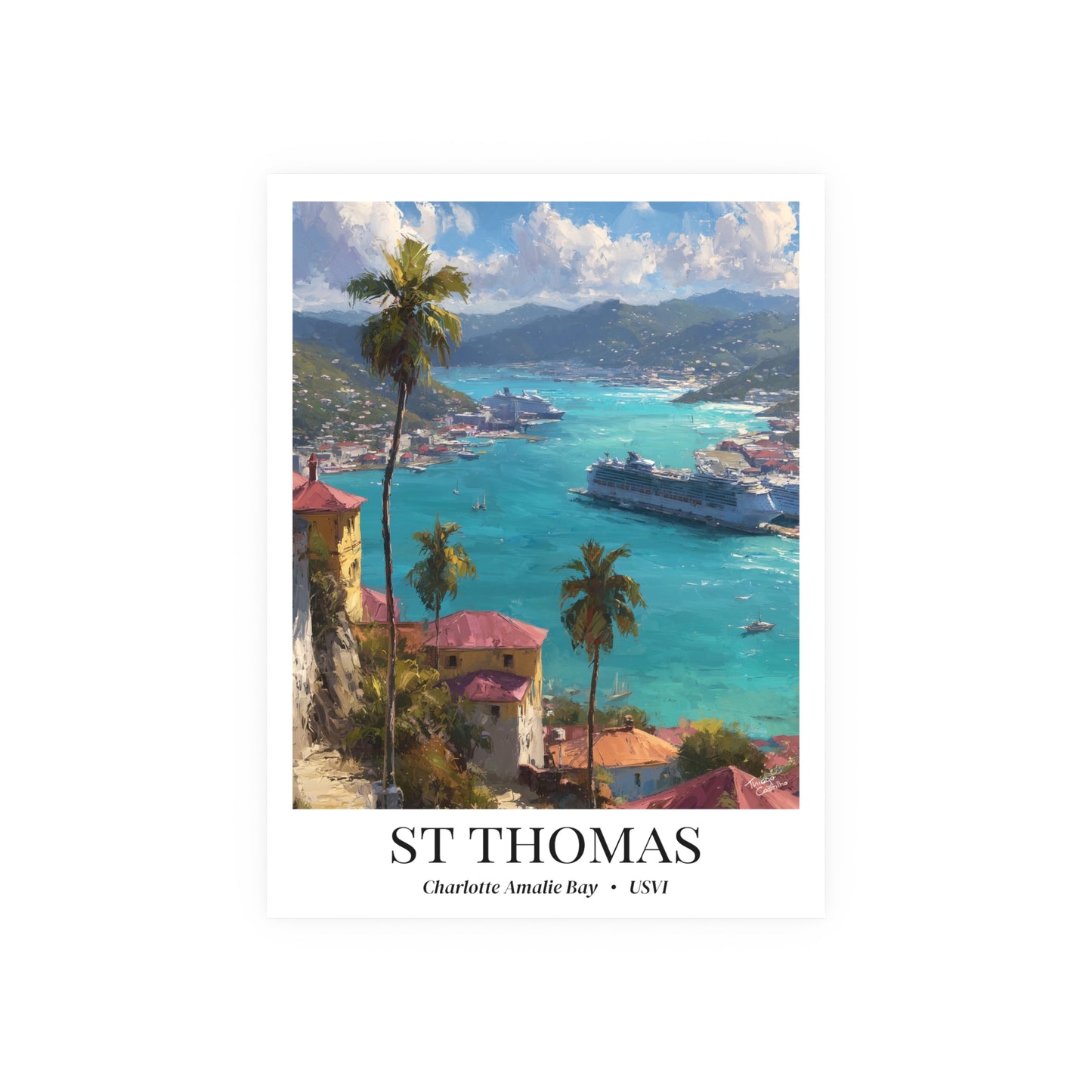 St. Thomas Travel Poster – Fine Art Print, Charlotte Amalie Bay Artwork, Shared Memory Wall Decor, Caribbean Souvenir