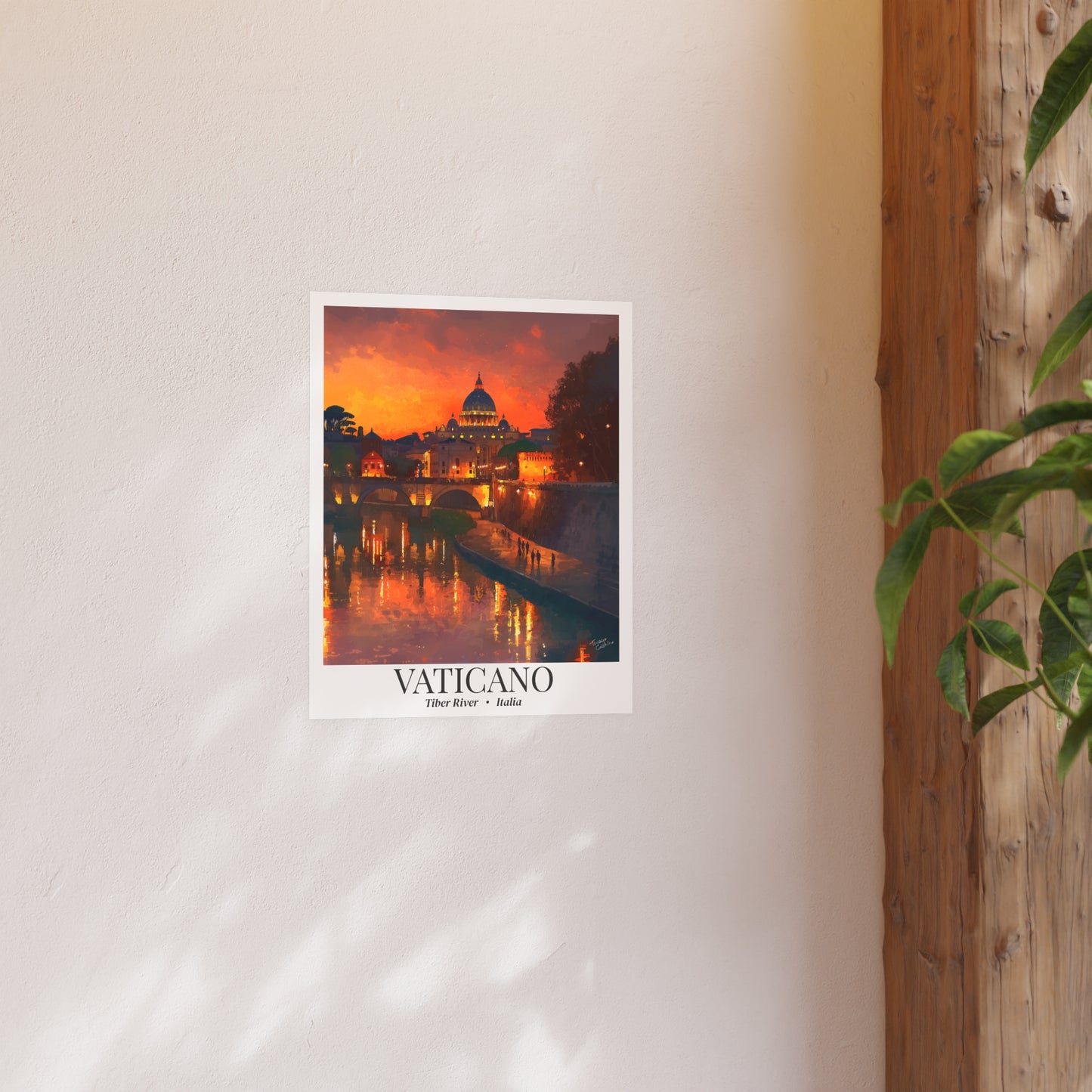 Vaticano Sunset View – Fine Art Framed Canvas Print, Rome Cruise Ship Port Wall Art, St. Peter’s Basilica from the Tiber