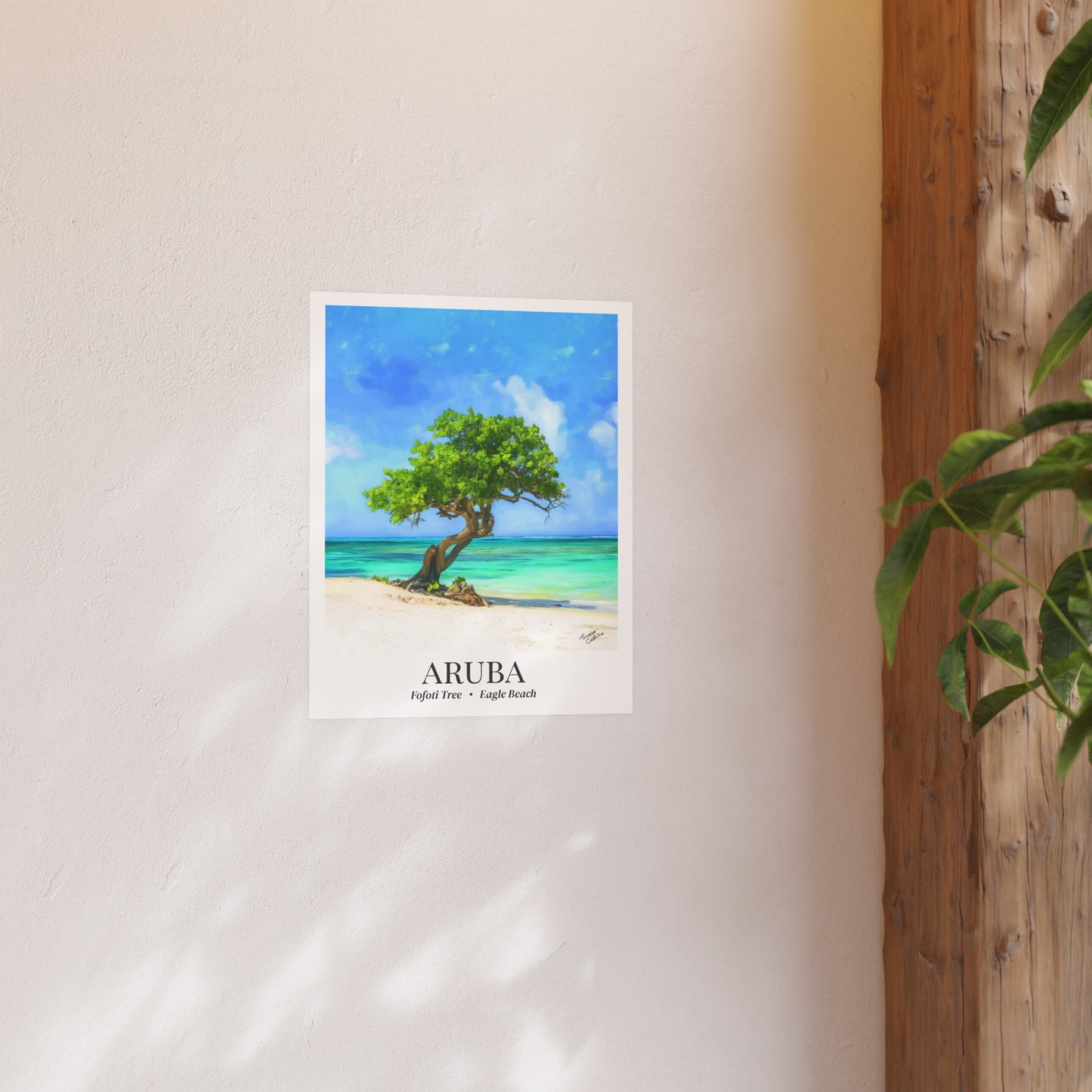 Aruba Fine Art Print – Eagle Beach Poster, Caribbean Travel Memory, Fofoti Tree Wall Decor, Island Souvenir