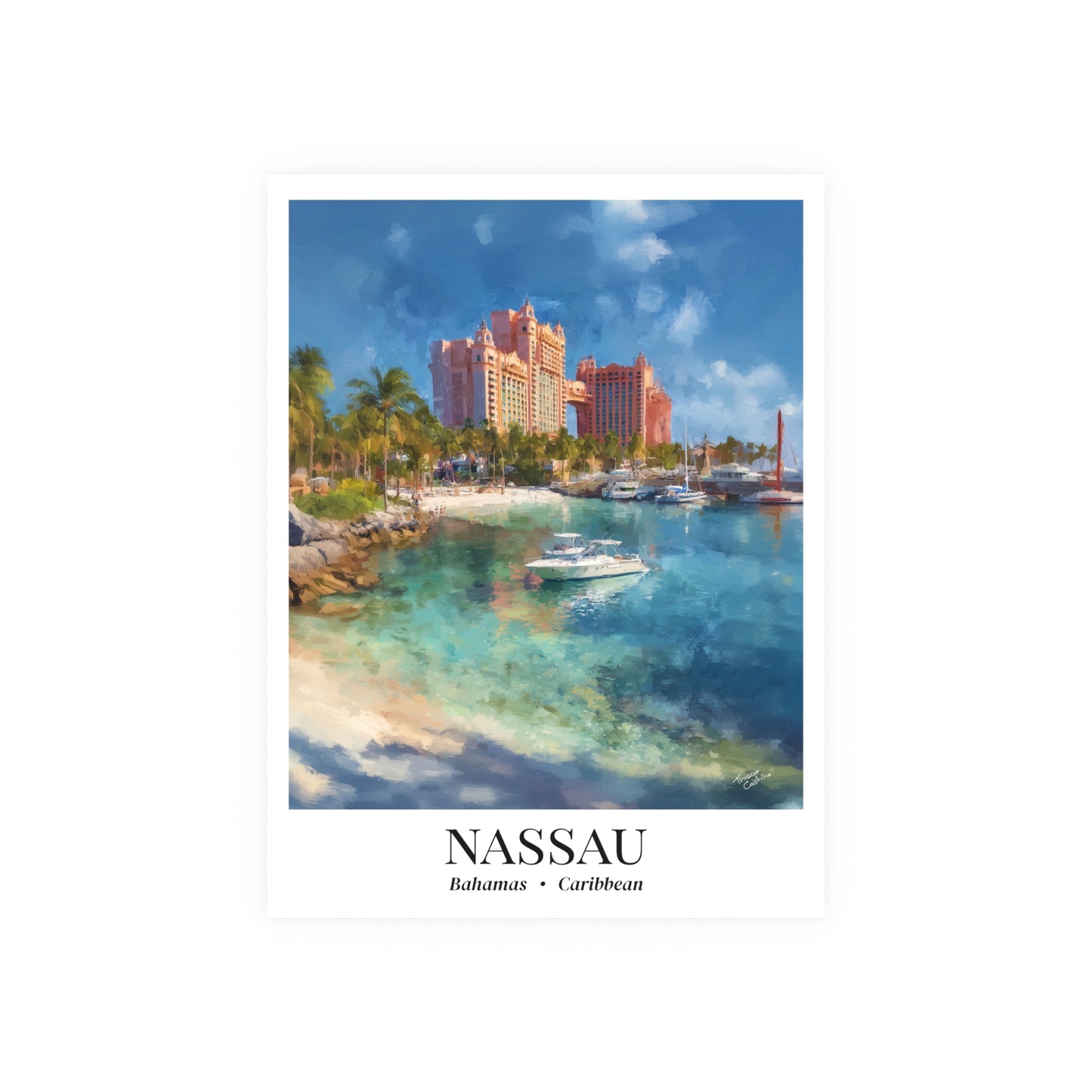 Nassau Bahamas Atlantis Resort – Fine Art Poster Print, Caribbean Cruise Ship Vacation Wall Art, Scenic Movie Landmark Decor