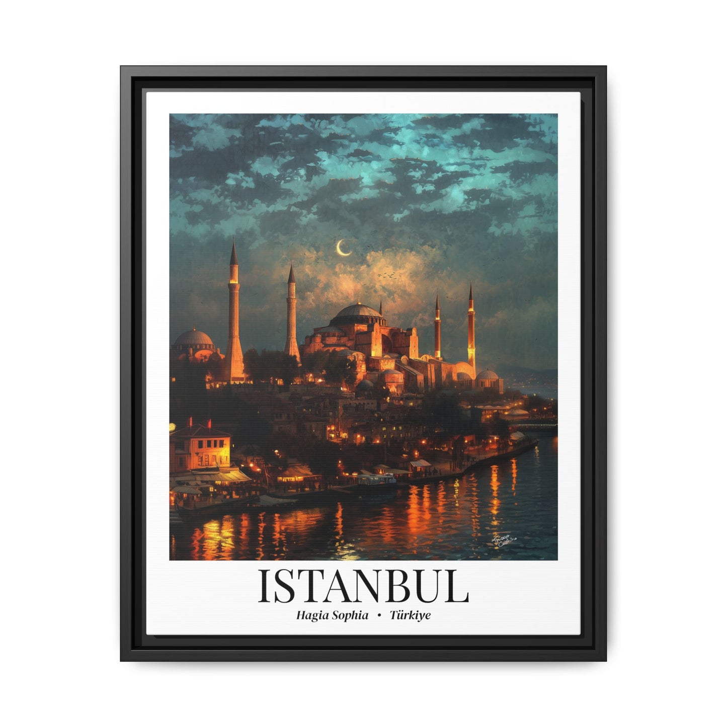 Istanbul Framed Canvas Wall Art – Hagia Sophia Print, Cruise Port Memory, Turkey Travel Decor, Mediterranean Gift for History & Architecture Lovers