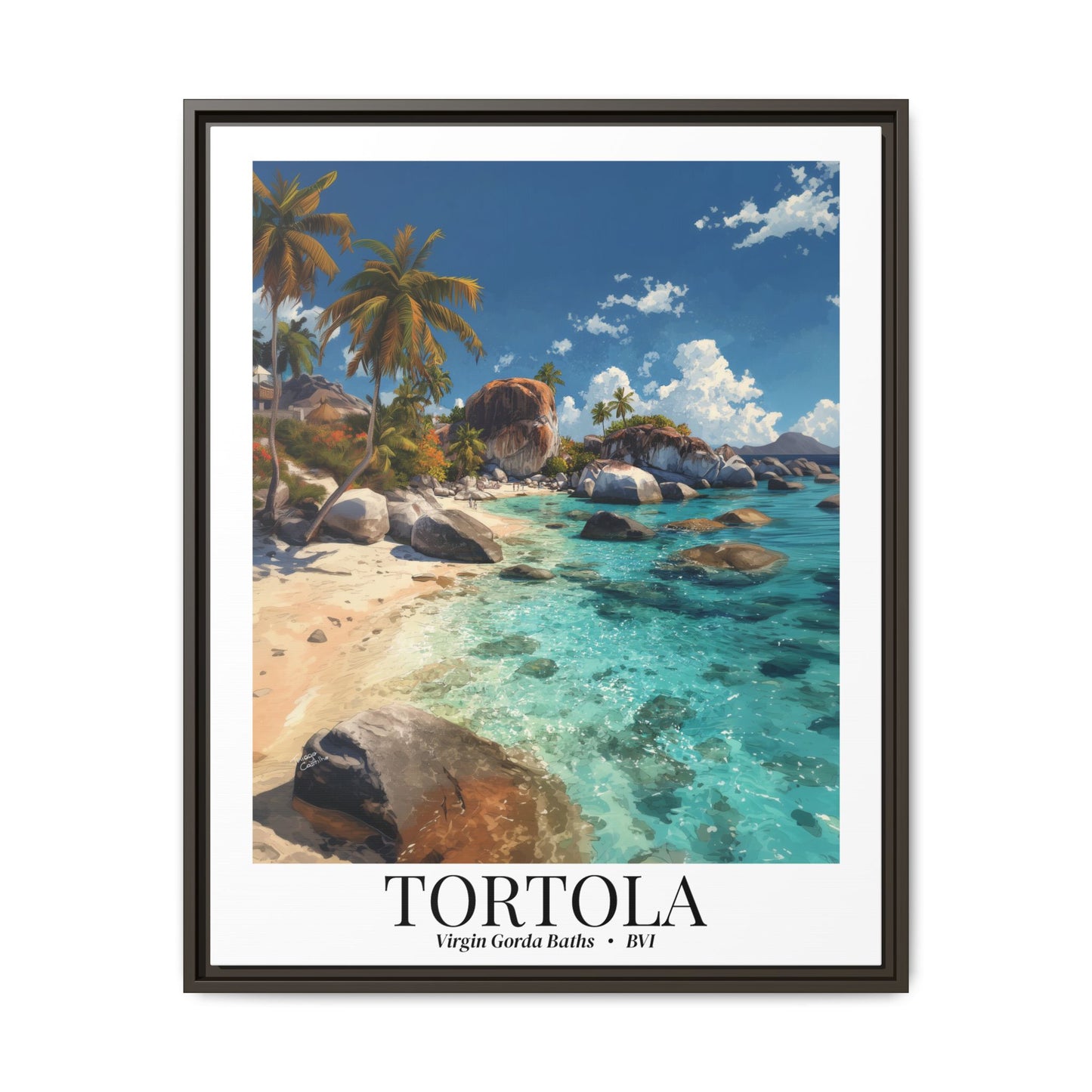 Tortola & Virgin Gorda The Baths – Fine Art Framed Canvas Print, British Virgin Islands Cruise Ship Wall Art, Exotic Rock Formations & Tropical Adventure